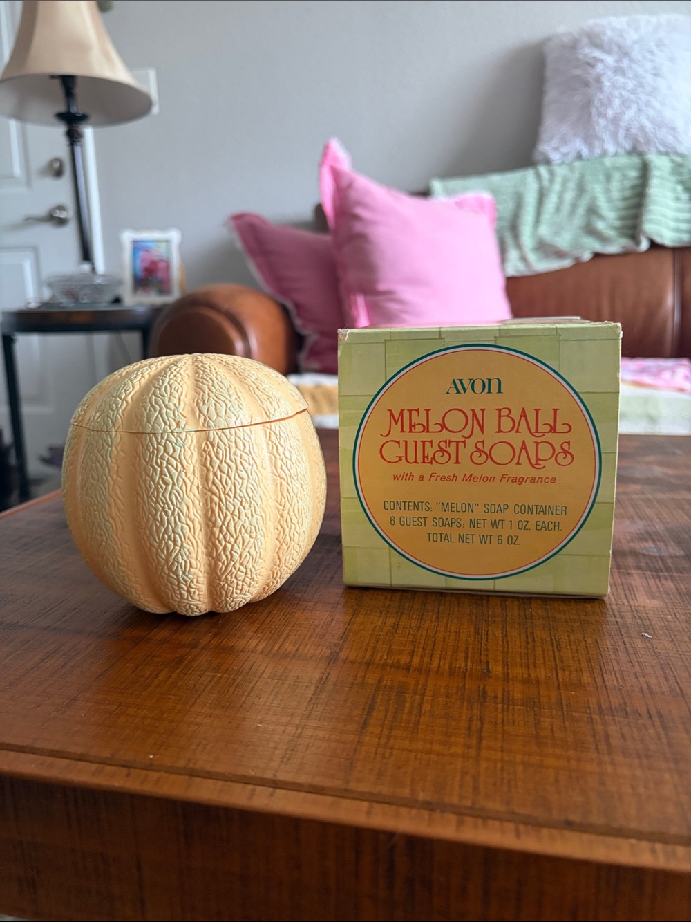 Avon Melon Ball Guest Soaps Yellow and Green Soaps and Melon Container NWT